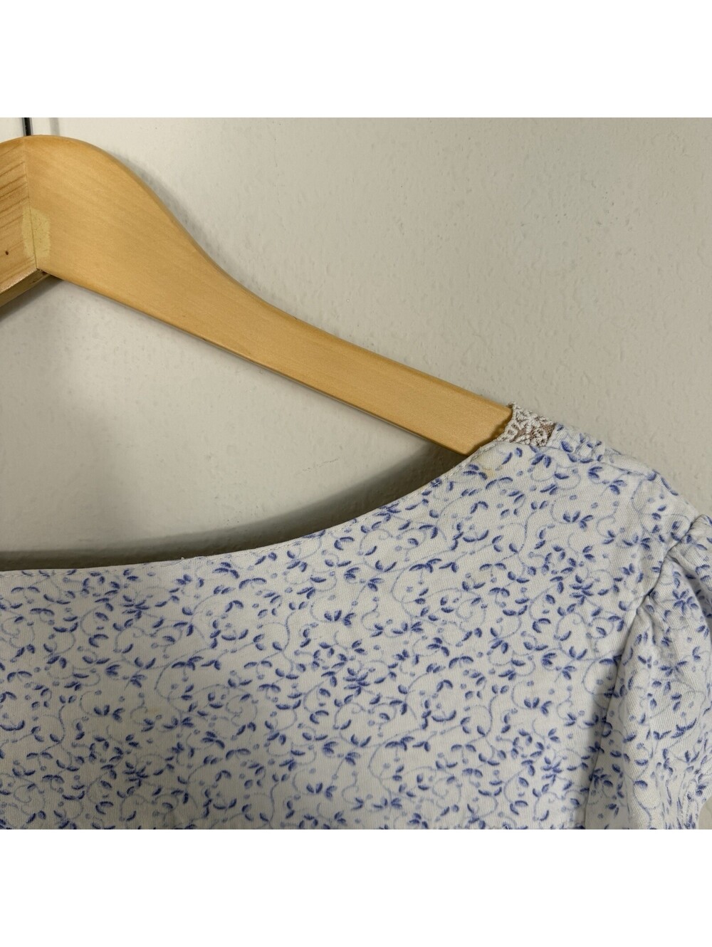 Eileen West Nightgown White/blue Floral 100% Cotton Knit Short Sleeve Size M - Picture 7 of 7